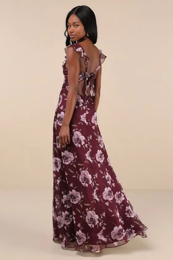 Sweetest Entrance Plum Purple Floral Ruffled Tie-Back Maxi Dress sold by Lulus product image thumbnail 2