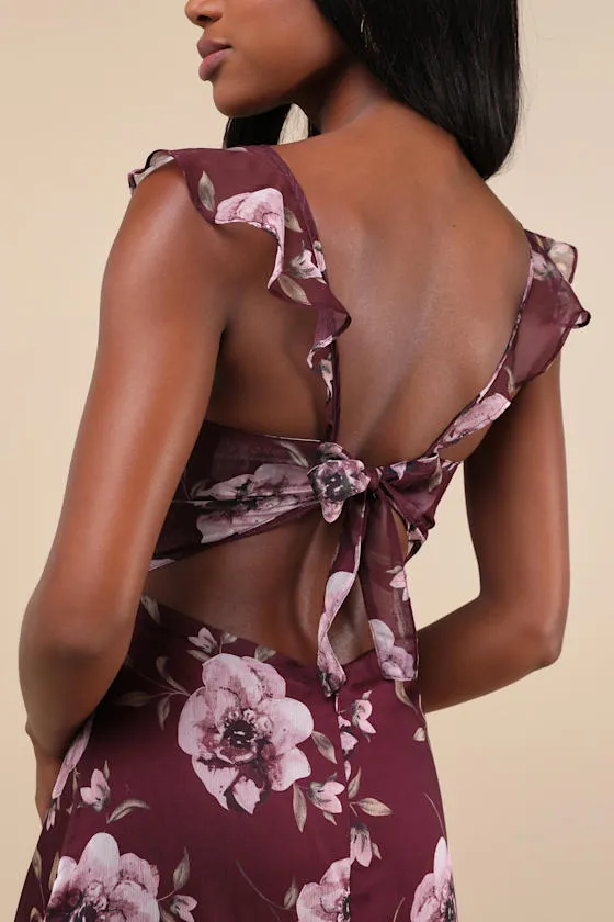 Sweetest Entrance Plum Purple Floral Ruffled Tie-Back Maxi Dress sold by Lulus product image thumbnail 3