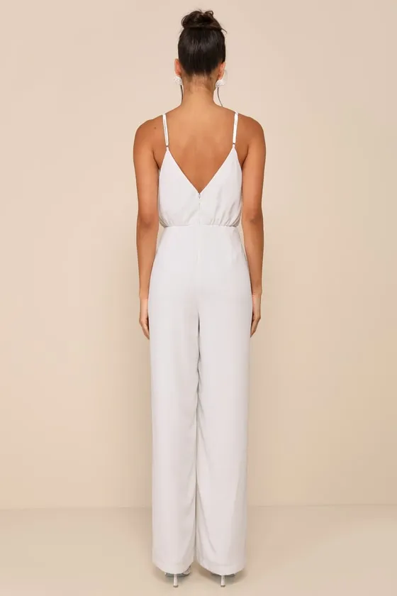 Flawless Pose White V-Neck Sleeveless Wide-Leg Jumpsuit sold by Lulus product image thumbnail 2