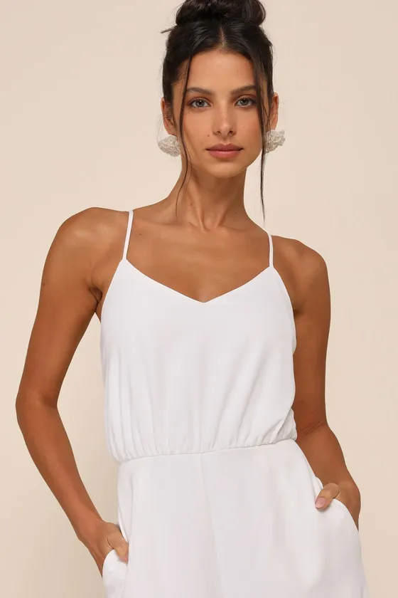 Flawless Pose White V-Neck Sleeveless Wide-Leg Jumpsuit sold by Lulus product image thumbnail 4