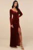 Forever Sensational Rust Brown Velvet Long Sleeve Maxi Dress sold by Lulus