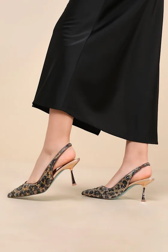 SB-Clark Leopard Rhinestone Pointed-Toe Slingback Pumps sold by Lulus