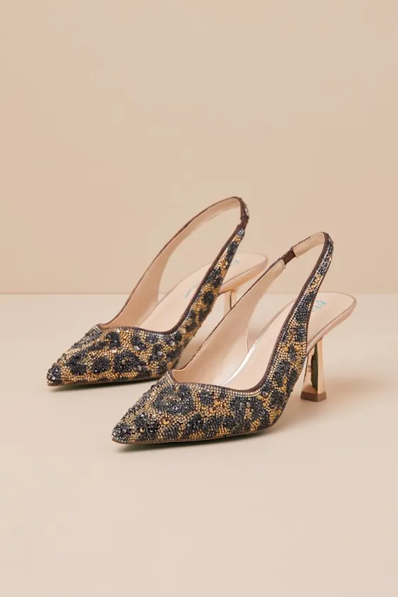 SB-Clark Leopard Rhinestone Pointed-Toe Slingback Pumps sold by Lulus product image thumbnail 2