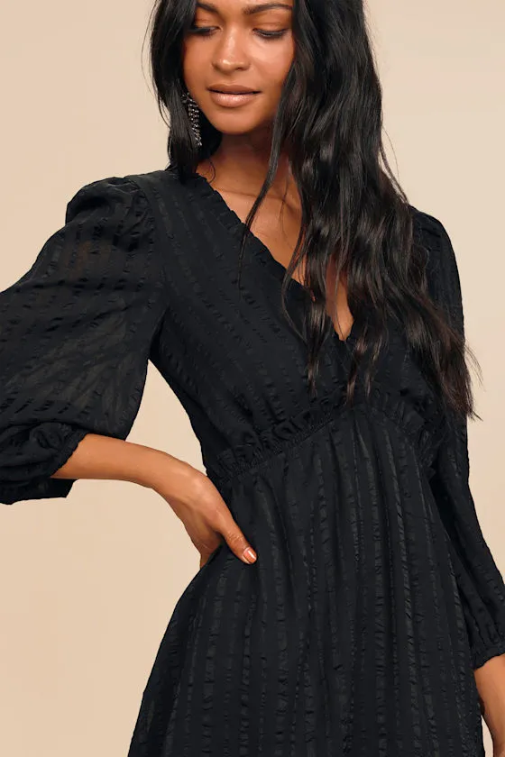 Forever In My Heart Black Striped Balloon Sleeve Mini Dress sold by Lulus product image thumbnail 3