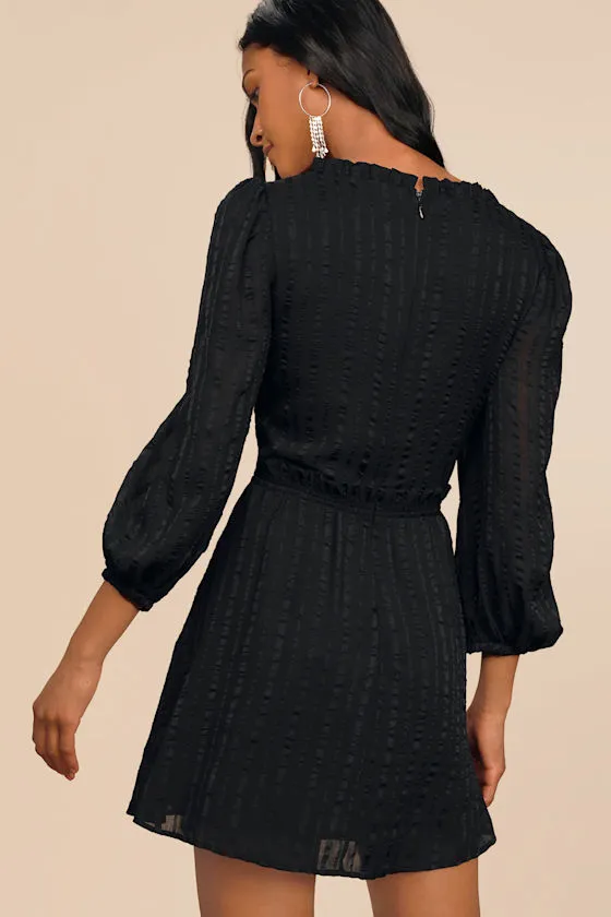 Forever In My Heart Black Striped Balloon Sleeve Mini Dress sold by Lulus product image thumbnail 4