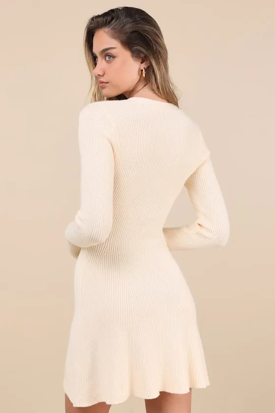 Adorably Flirty Ivory Button-Front Sweater Mini Dress sold by Lulus product image thumbnail 3