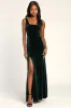 Elegant Sweetie Emerald Green Velvet Square Neck Maxi Dress sold by Lulus
