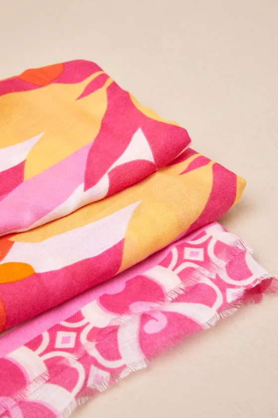 Maelle Pink and Yellow Abstract Sarong Scarf sold by Lulus
