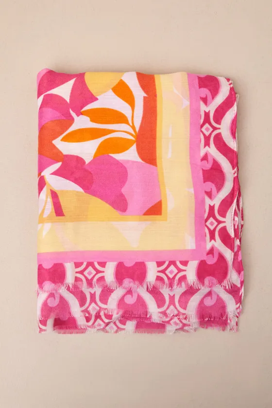 Maelle Pink and Yellow Abstract Sarong Scarf sold by Lulus product image thumbnail 2