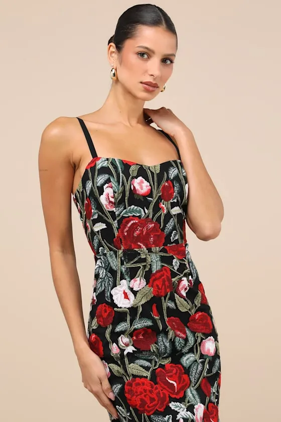 Notorious Refinement Black Multi Embroidered Lace-Up Midi Dress sold by Lulus product image thumbnail 3