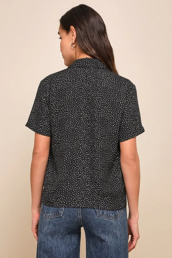 Good Luck Charm Black Polka Dot Short Sleeve Button-Up Top sold by Lulus product image thumbnail 2
