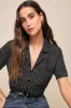 Good Luck Charm Black Polka Dot Short Sleeve Button-Up Top sold by Lulus