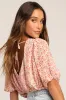 Flirty Florals Pink Floral Print Crinkle Surplice Crop Top sold by Lulus