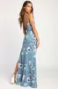 Feeling Elegant Slate Blue Floral Print Lace-Up Slit Maxi Dress sold by Lulus