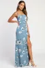 Feeling Elegant Slate Blue Floral Print Lace-Up Slit Maxi Dress sold by Lulus