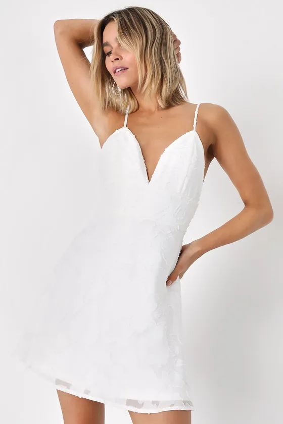 Mindful Muse White Floral Burnout Skater Mini Dress sold by Lulus