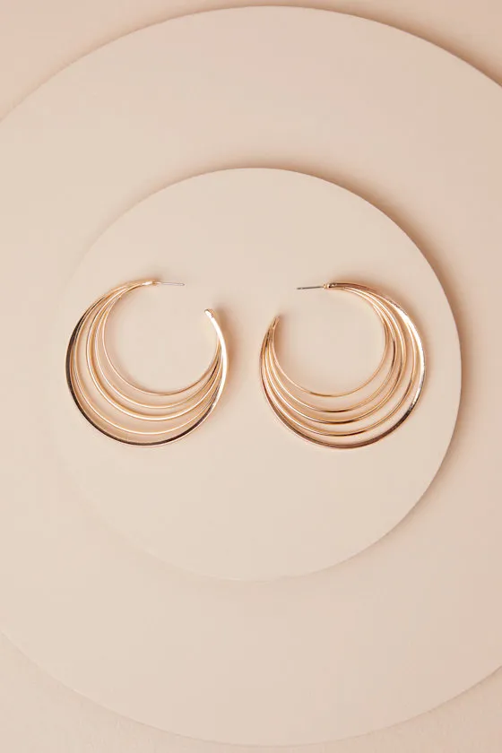 Veena Gold Layered Hoop Earrings sold by Lulus product image thumbnail 3
