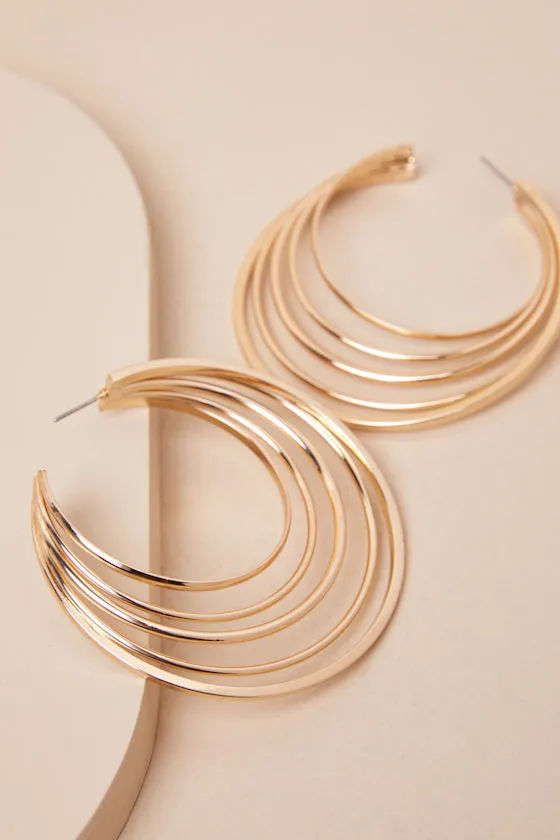 Veena Gold Layered Hoop Earrings sold by Lulus product image thumbnail 4