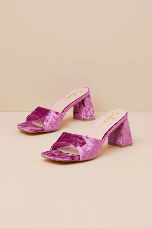 Maleka Mauve Crushed Velvet High Heel Slide Sandals sold by Lulus