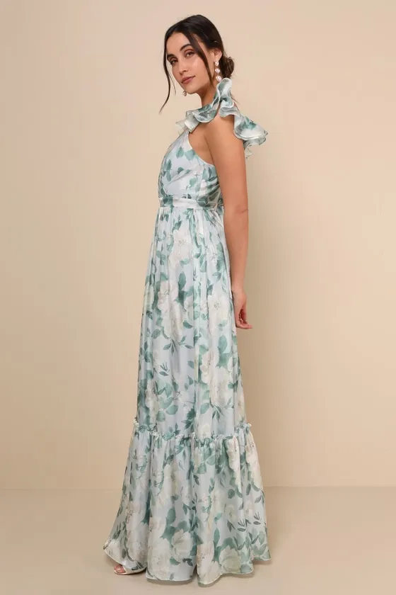 Soiree Perfection Light Blue Floral Ruffled Tiered Maxi Dress sold by Lulus product image thumbnail 3