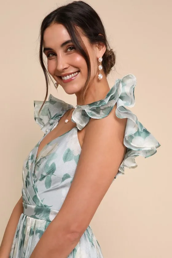 Soiree Perfection Light Blue Floral Ruffled Tiered Maxi Dress sold by Lulus product image thumbnail 4