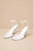 Dalilah Off White Satin Pearl Ankle Strap High Heel Sandals sold by Lulus