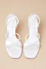 Dalilah Off White Satin Pearl Ankle Strap High Heel Sandals sold by Lulus