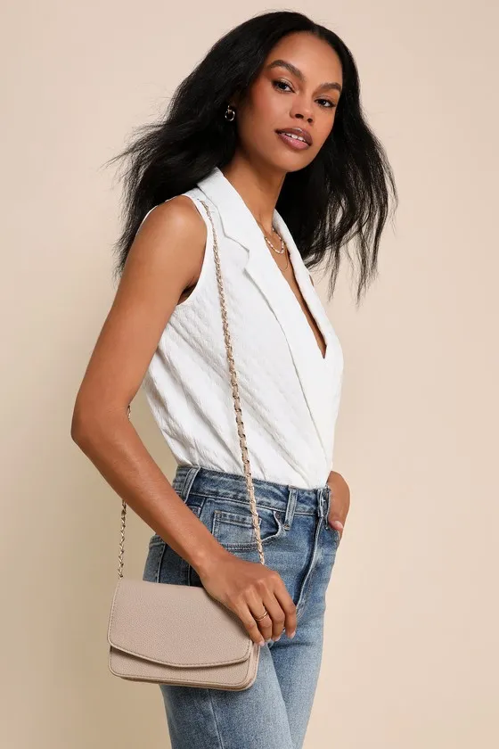 Side to Side Taupe Crossbody Mini Bag sold by Lulus
