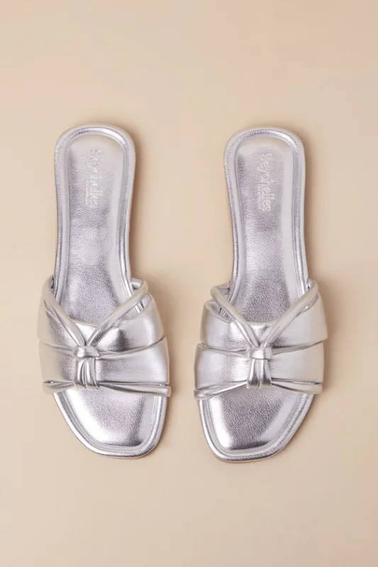 Shades of Cool Silver Metallic Knotted Flat Slide Sandals sold by Lulus