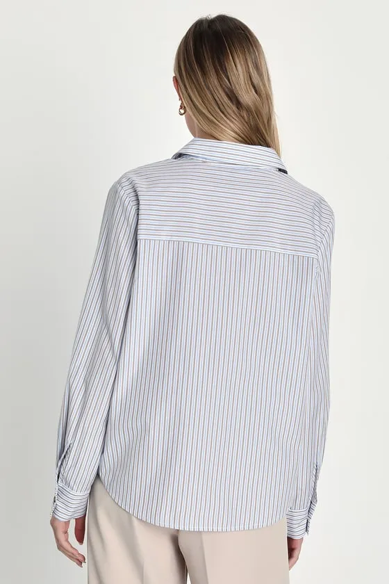Refined Aesthetic Blue and White Striped Button-Up Top sold by Lulus product image thumbnail 2