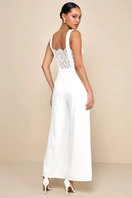 Sweet Eloquence White Lace Back Sleeveless Wide-Leg Jumpsuit sold by Lulus product image thumbnail 2