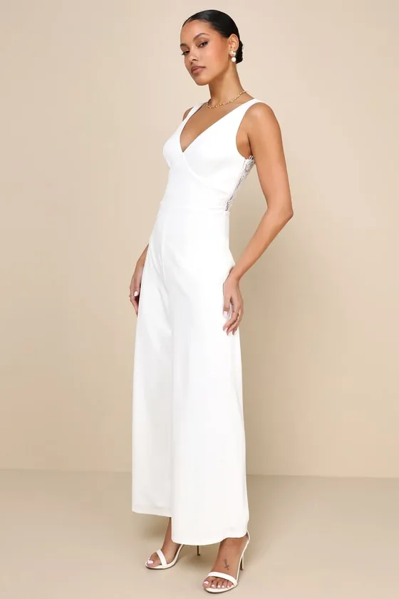 Sweet Eloquence White Lace Back Sleeveless Wide-Leg Jumpsuit sold by Lulus product image thumbnail 4
