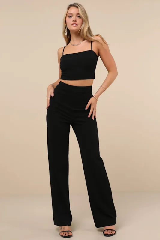 Impressive Aesthetic Black Wide-Leg Two-Piece Jumpsuit sold by Lulus