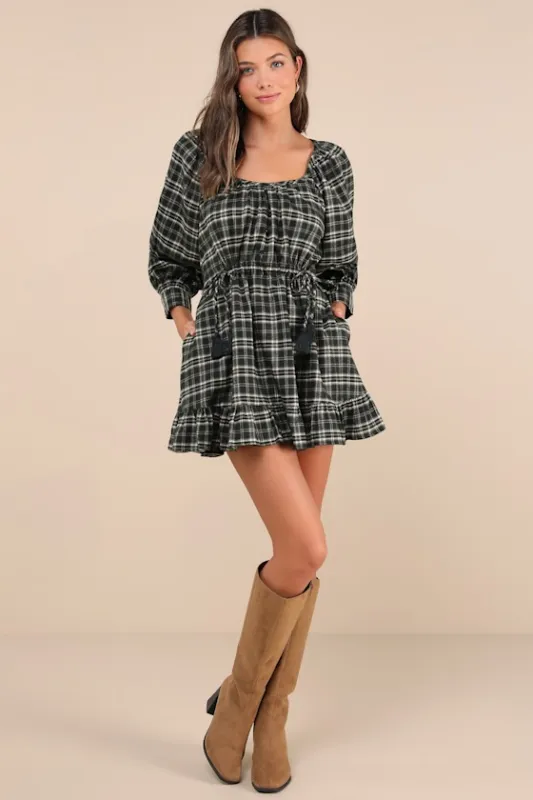 Autumn Perfection Green Plaid Mini Dress With Pockets sold by Lulus