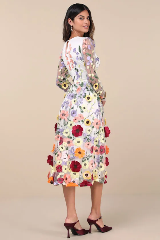 Impressive Blossom White 3D Floral Embroidered Midi Dress sold by Lulus product image thumbnail 2