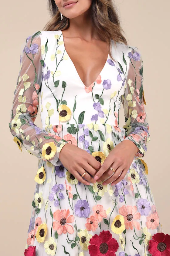 Impressive Blossom White 3D Floral Embroidered Midi Dress sold by Lulus product image thumbnail 3