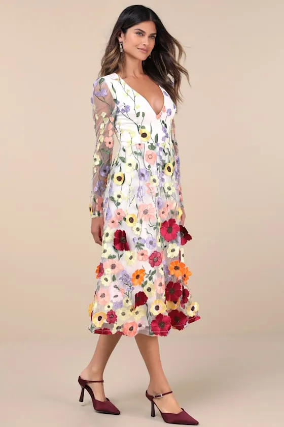 Impressive Blossom White 3D Floral Embroidered Midi Dress sold by Lulus product image thumbnail 4