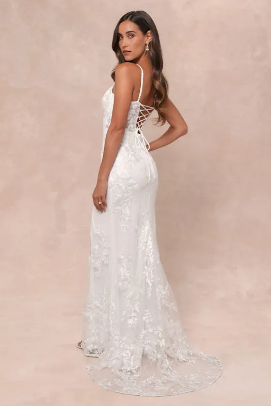 Ethereal Elegance White Embroidered Lace-Up Maxi Dress sold by Lulus