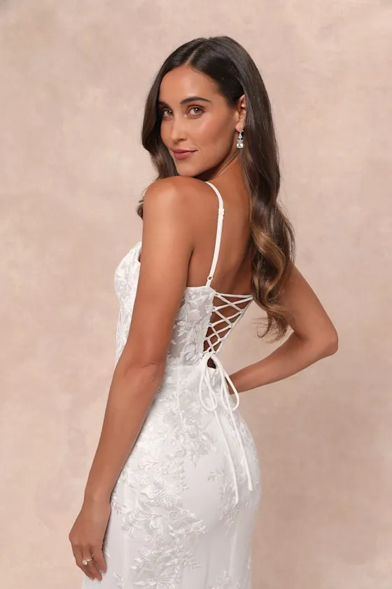 Ethereal Elegance White Embroidered Lace-Up Maxi Dress sold by Lulus product image thumbnail 4