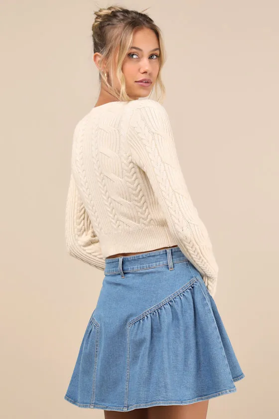 Edgy Affection Medium Wash Denim High-Rise Paneled Mini Skirt sold by Lulus product image thumbnail 2