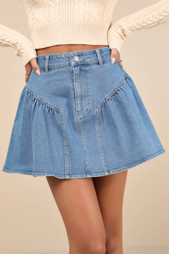 Edgy Affection Medium Wash Denim High-Rise Paneled Mini Skirt sold by Lulus product image thumbnail 4