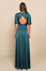Elegant Confidence Teal Satin Flutter Sleeve Cutout Maxi Dress sold by Lulus