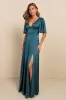 Elegant Confidence Teal Satin Flutter Sleeve Cutout Maxi Dress sold by Lulus