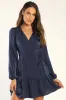 So Splendid Navy Blue Satin Long Sleeve Wrap Dress sold by Lulus