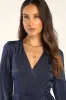 So Splendid Navy Blue Satin Long Sleeve Wrap Dress sold by Lulus