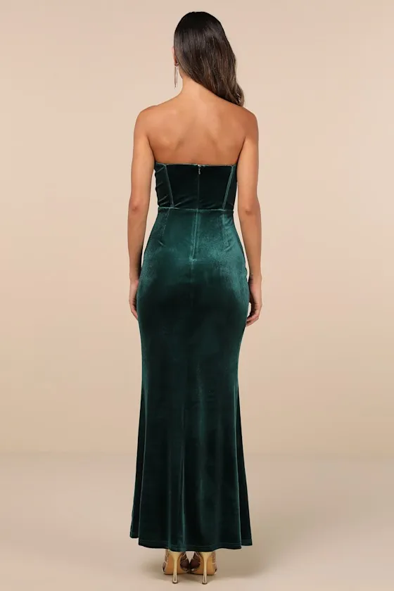 Luxurious Allure Emerald Green Velvet Strapless Maxi Dress sold by Lulus product image thumbnail 2