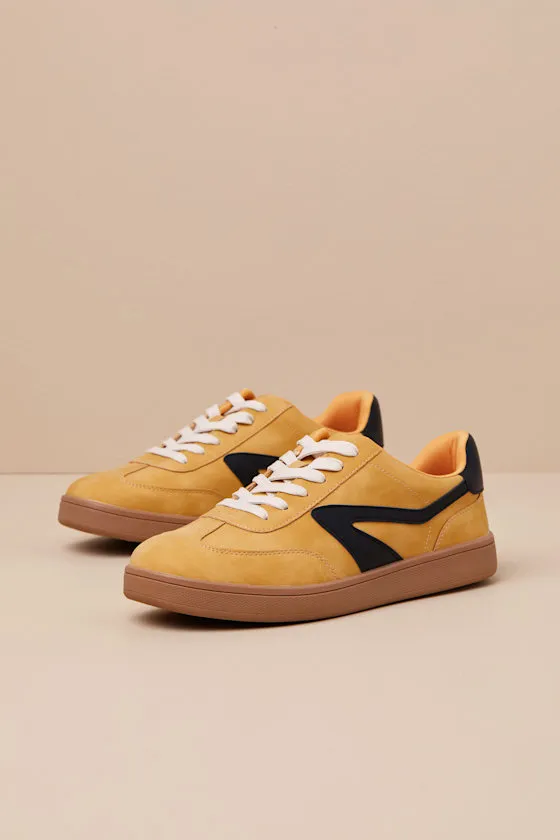 Voyage Mustard Color Block Suede Lace-Up Sneakers sold by Lulus