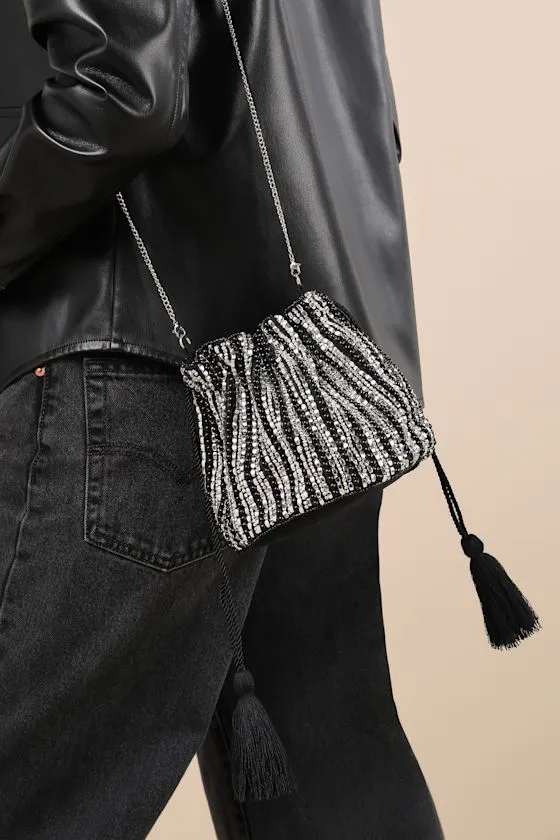 Momentous Glitter Black and Silver Beaded Bucket Bag sold by Lulus product image thumbnail 2