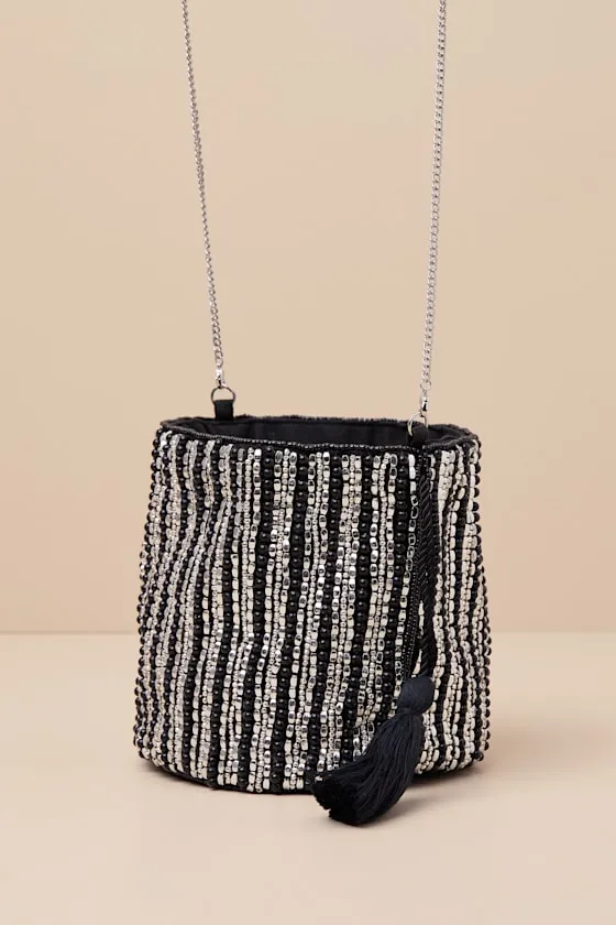 Momentous Glitter Black and Silver Beaded Bucket Bag sold by Lulus product image thumbnail 3