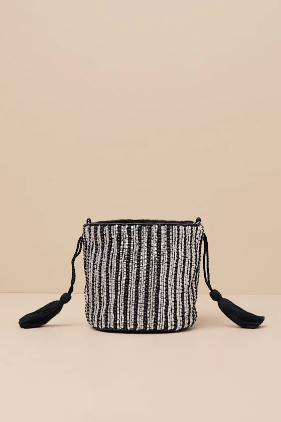 Momentous Glitter Black and Silver Beaded Bucket Bag sold by Lulus product image thumbnail 4